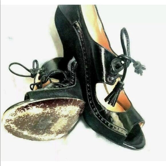 Heel Wing Tip Brogue Open Toe Nanette Patent Size 8.5 B Y - Picture 4 of 8